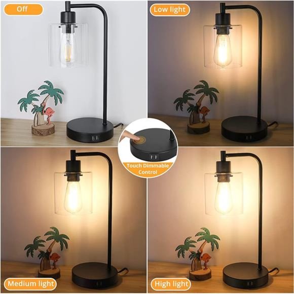 2-Pack Industrial Touch Control Table Lamp, 3 Way Dimmable 2 USB Charging Ports - Picture 2 of 5